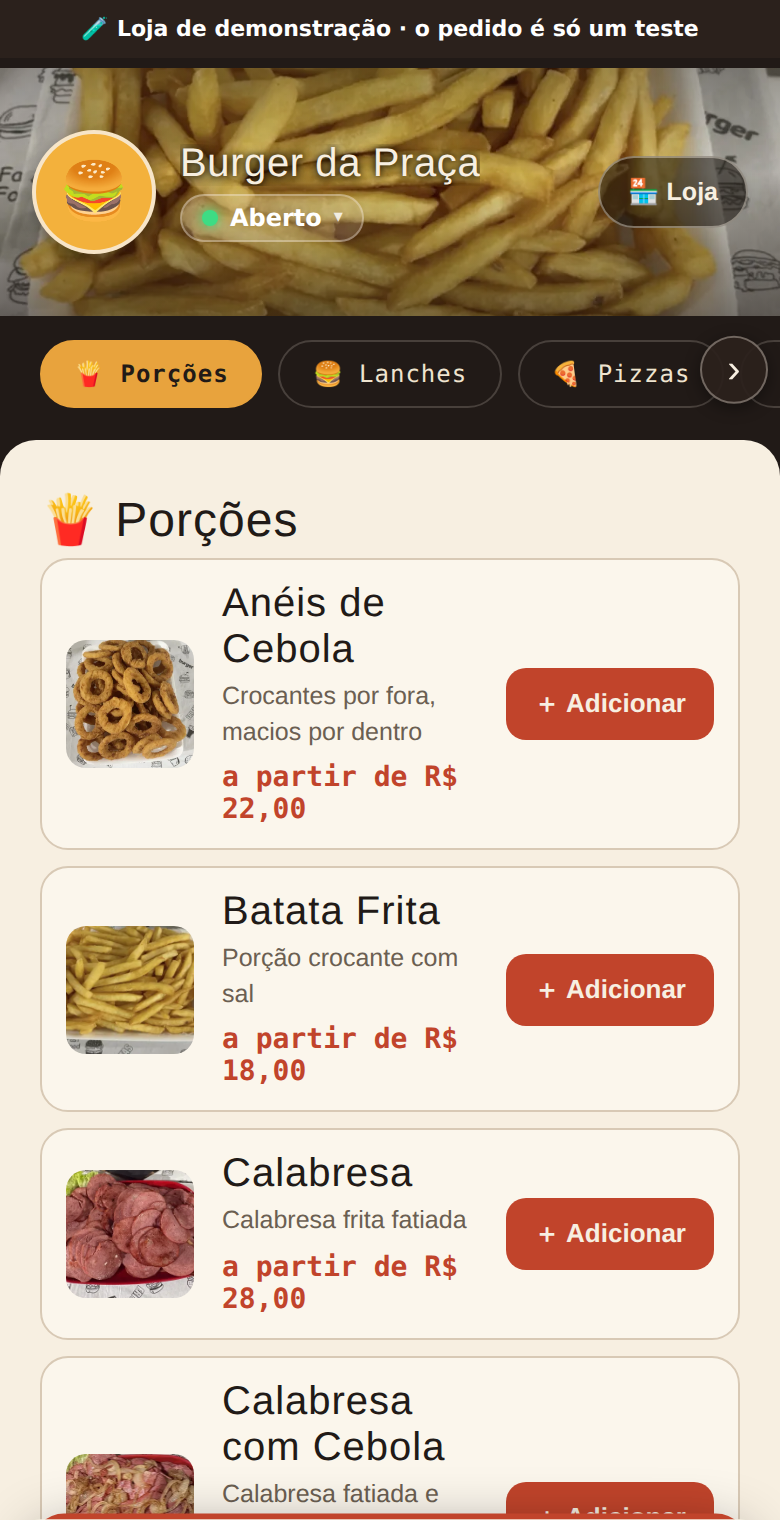 Cardápio do cliente