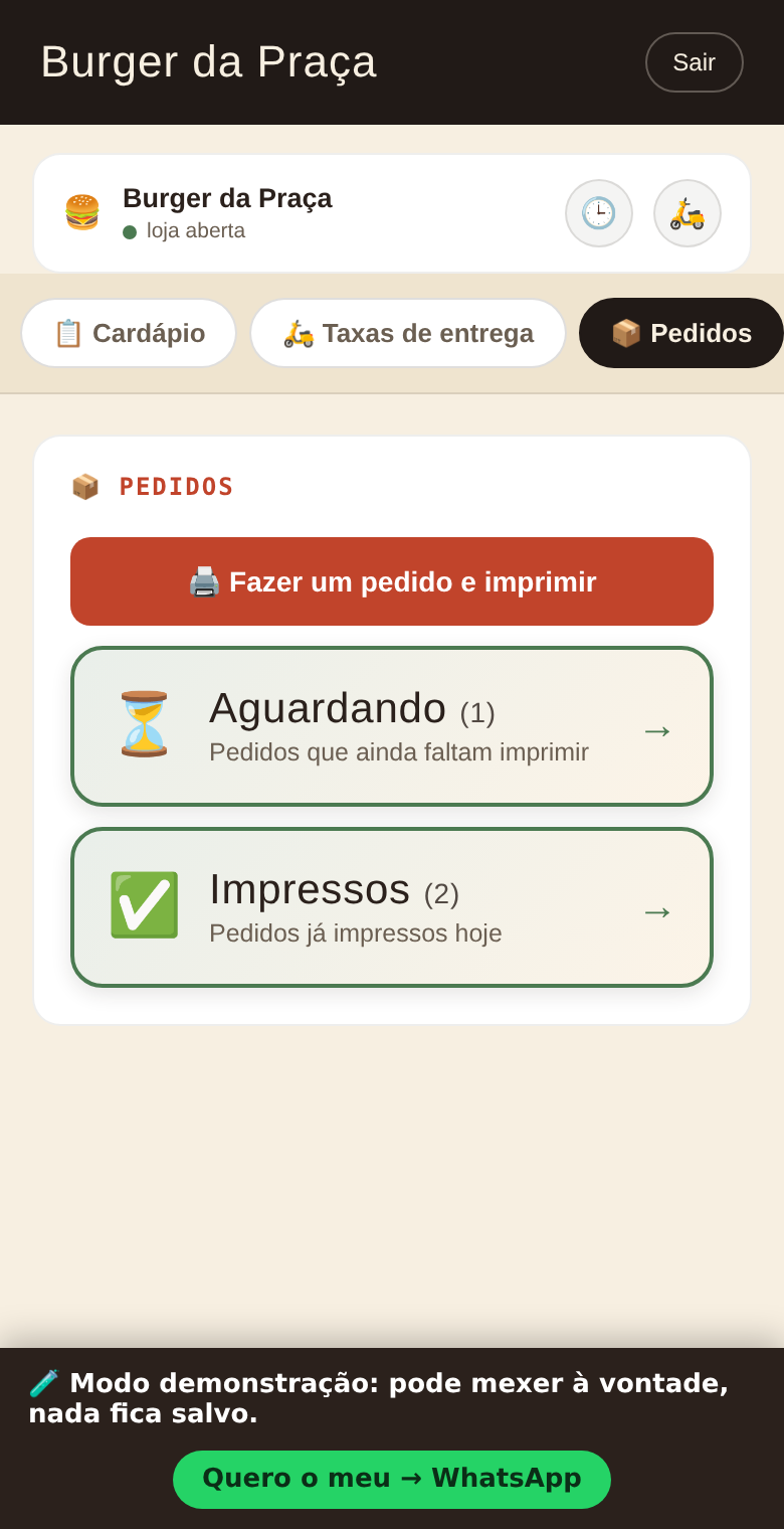 Painel de pedidos